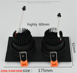 Double Square Dimmable LED Downlight light COB Recessed LED Ceiling Lamp Spot Light 20w 24W 30W AC85-265V Indoor Lighting