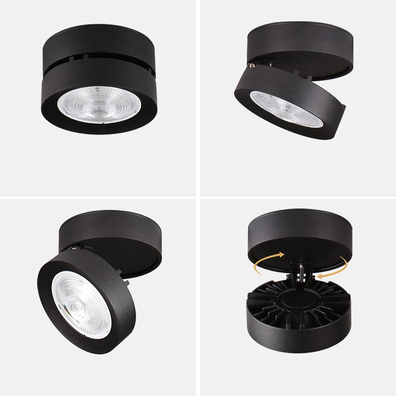 Round shape 360 Adjustable Angle Led Cob Downlight Black / White 7W 9W 12W 15W Led Ceiling Spot Light Pic Background Spotlights