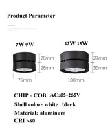 Round shape 360 Adjustable Angle Led Cob Downlight Black / White 7W 9W 12W 15W Led Ceiling Spot Light Pic Background Spotlights