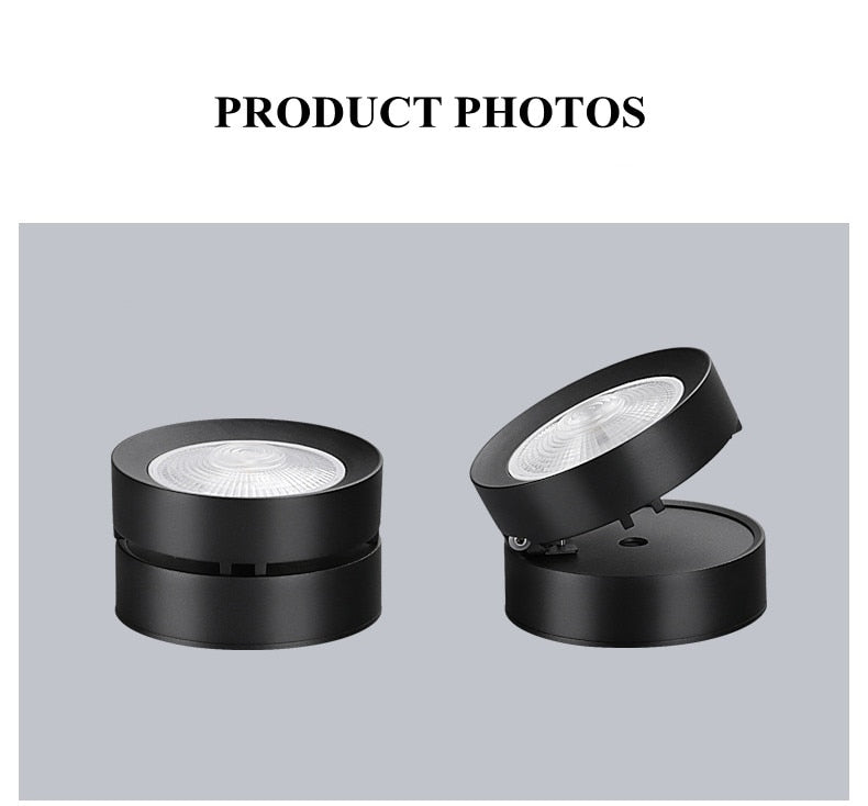 Round shape 360 Adjustable Angle Led Cob Downlight Black / White 7W 9W 12W 15W Led Ceiling Spot Light Pic Background Spotlights