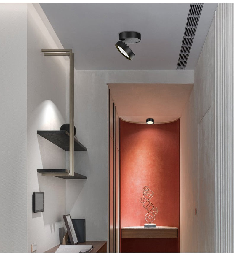 Round shape 360 Adjustable Angle Led Cob Downlight Black / White 7W 9W 12W 15W Led Ceiling Spot Light Pic Background Spotlights