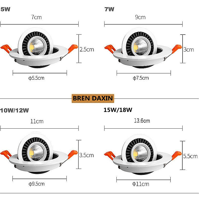 Dimmable LED Downlight embedded Tai chi lamp 360 degree rotating spot light AC 110V 220V indoor lighting LED ceiling lights