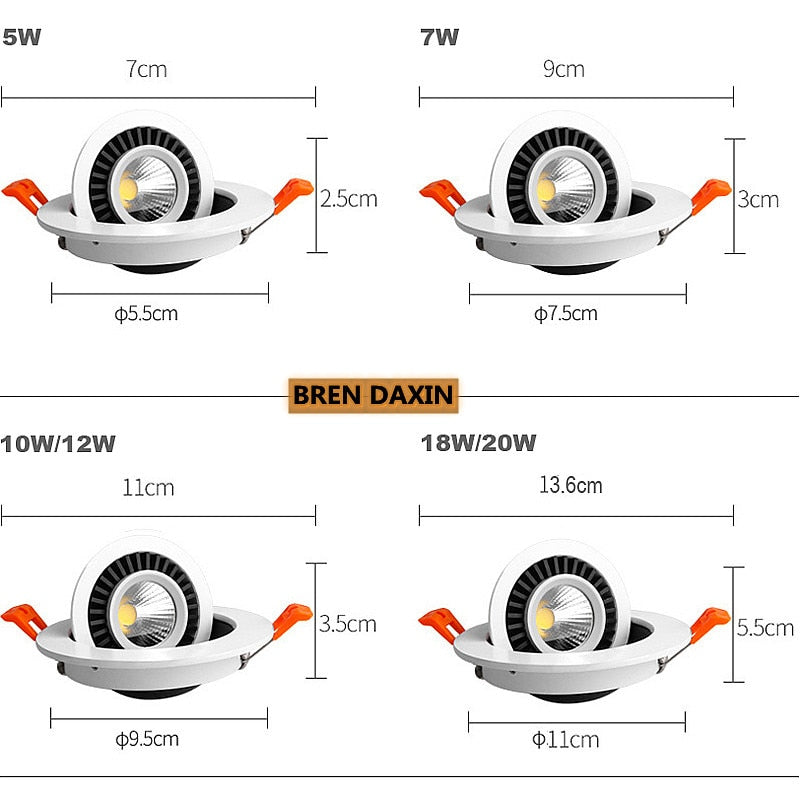 Dimmable LED Downlight embedded Tai chi lamp 360 degree rotating spot light AC 110V 220V indoor lighting LED ceiling lights