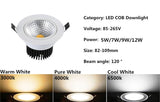 Dimmable Led downlight light COB Ceiling Spot Light  5W 7W 9W 12W 85-265V ceiling recessed Lights Indoor Lighting