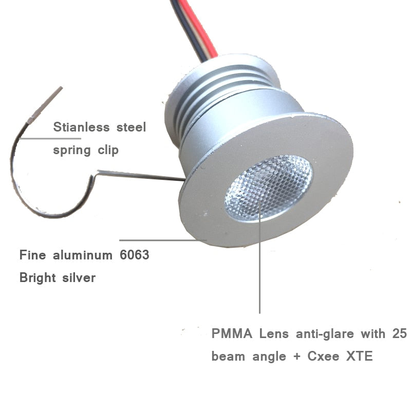 Mini 3W LED Cabinet Downlight Recessed 3V 12V 120V 230V Input for Kitchen Home Decoration Show Case KTV Room