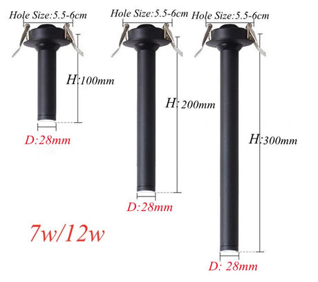 Black / White Long Tube Ceiling Recessed Led Point Lamp Angle Rotating 12w Ceiling Light For Kitchen Bedroom Tv Background Image