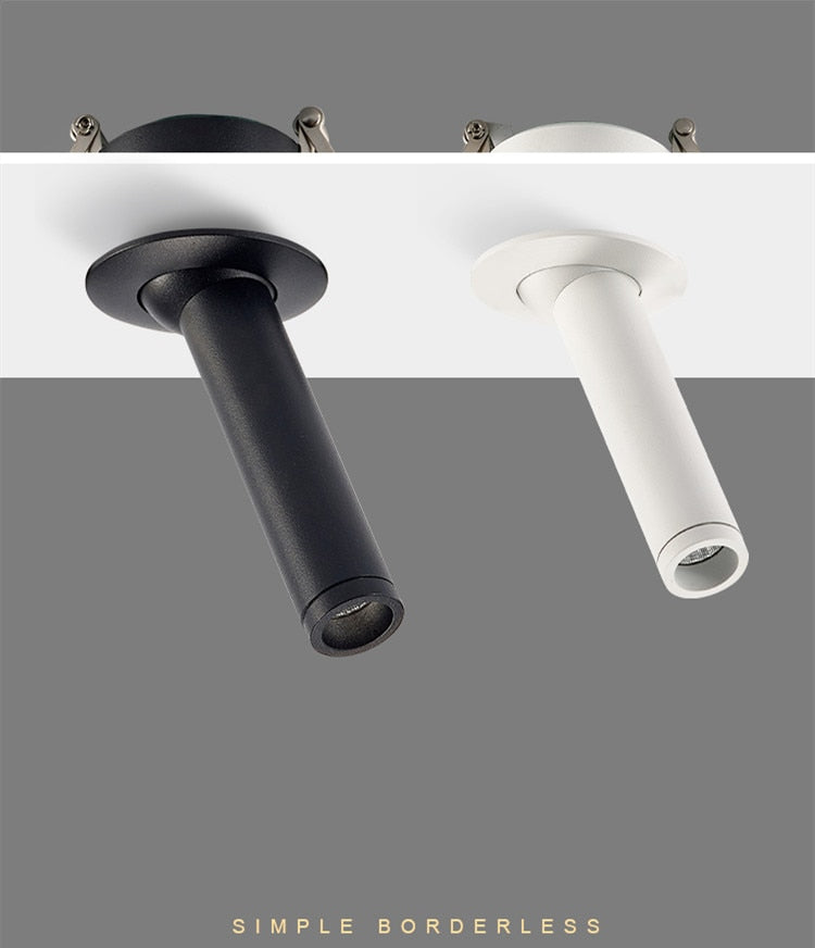Black / White Long Tube Ceiling Recessed Led Point Lamp Angle Rotating 12w Ceiling Light For Kitchen Bedroom Tv Background Image