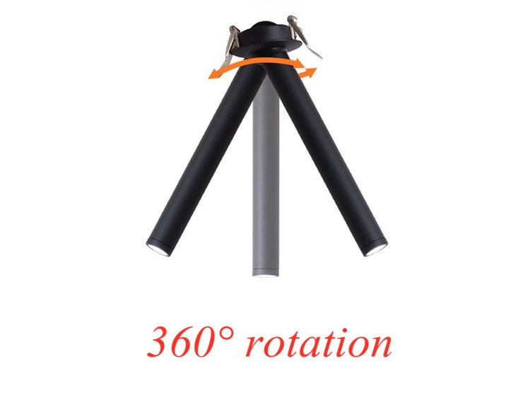 Black / White Long Tube Ceiling Recessed Led Point Lamp Angle Rotating 12w Ceiling Light For Kitchen Bedroom Tv Background Image
