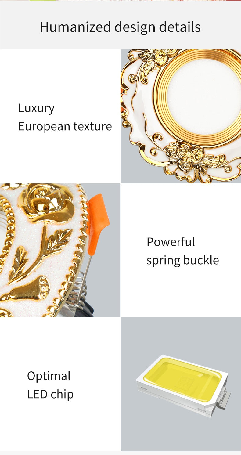 LED Downlight Indoor Ceiling Light 10pcs/Lot Embedded Round Panel Light Spotlight Lighting European Style French Noble Gold