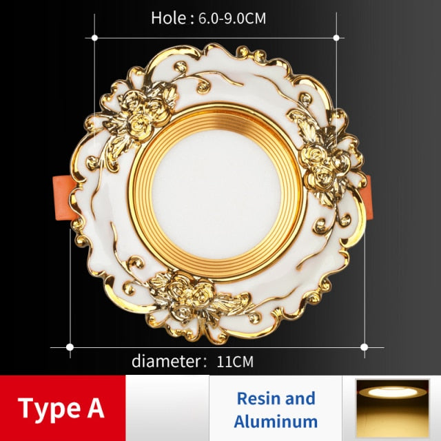 LED Downlight Indoor Ceiling Light 10pcs/Lot Embedded Round Panel Light Spotlight Lighting European Style French Noble Gold