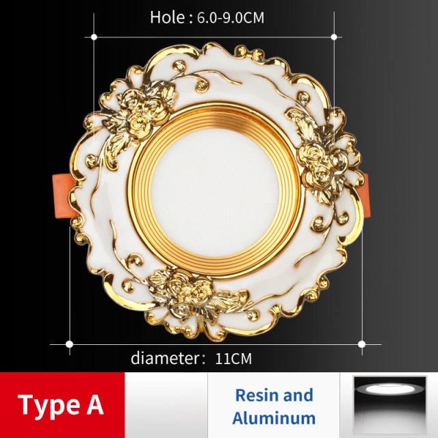 LED Downlight Indoor Ceiling Light 10pcs/Lot Embedded Round Panel Light Spotlight Lighting European Style French Noble Gold