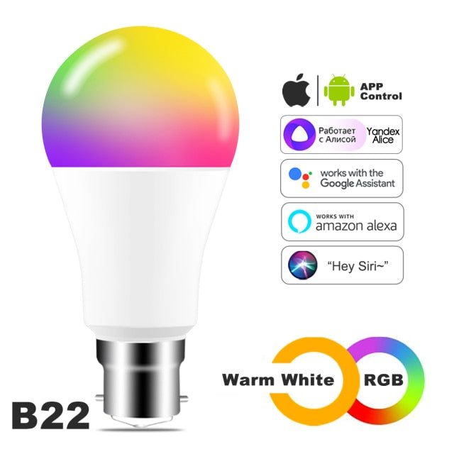  Smart Bulb 15W Color Wi Fi Light RGB E27 LED Lamp 220V 110V Alexa Google Home Assistant Siri Voice Control Dimmable