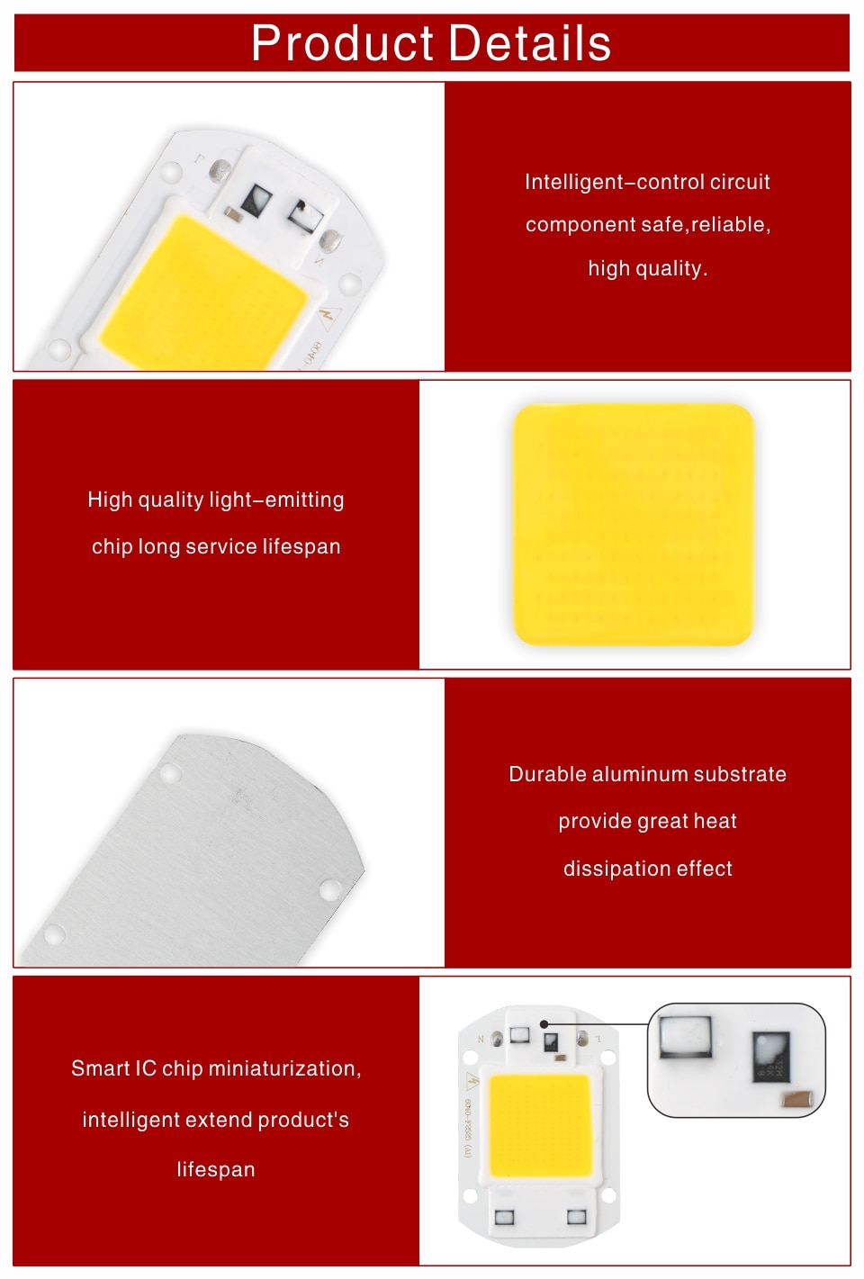 LED Chip 10W 20W 30W 50W 220V 110V COB Lamp Beads Smart IC No Need Driver LED Bulb for Flood Light Spotlight Diy Lighting