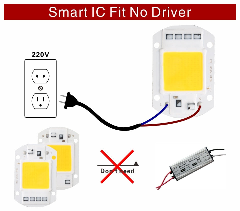 LED Chip 10W 20W 30W 50W 220V 110V COB Lamp Beads Smart IC No Need Driver LED Bulb for Flood Light Spotlight Diy Lighting