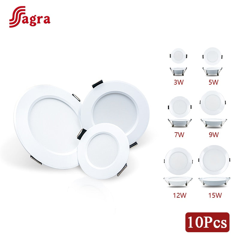 LED Downlight 10pcs/lot 3W 5W 7W 9W 12W 15W Round Recessed Lamp 220V Down Light Home Decor Bedroom Kitchen Indoor Spot Lighting