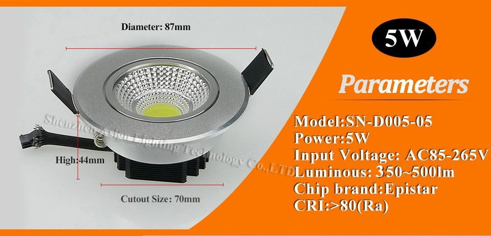 Super Bright Dimmable Led Down light COB Ceiling Spot Light 5w 10w 20w ceiling recessed Lights Warm Cool White Indoor Lighting