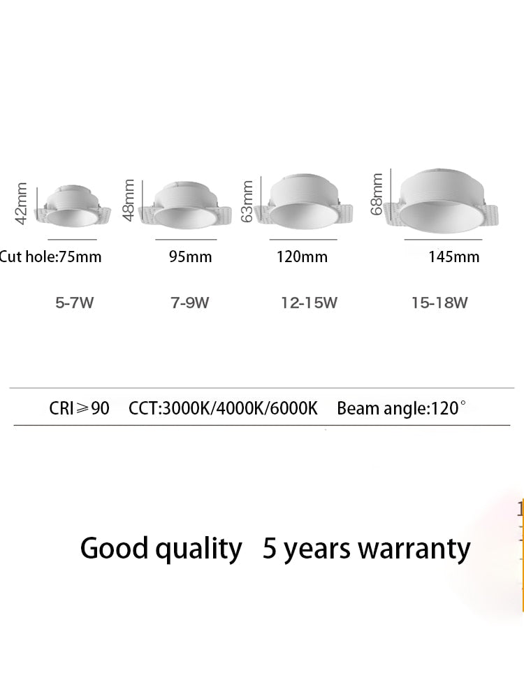 Saiyo Trimless Round COB Led Downlights High End Recessed Ceiling Spot Lights Lamps For Indoor Residential Home