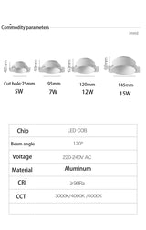 Saiyo Trimless Round COB Led Downlights High End Recessed Ceiling Spot Lights Lamps For Indoor Residential Home