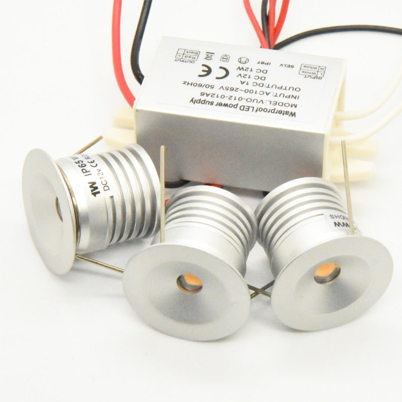 Hotel Sauna Light IP65 1W 12V 25mm Mini Ceiling Downlight LED Spot Lighting + IP67 Driver Adapter Stair Bathroom Lamp