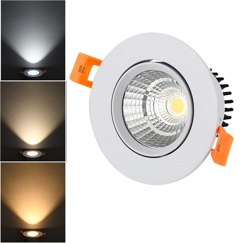 LED COB Spotlight Ceiling Lamp AC85-265V 3W 5W 7W 10W 12W 15W White Silver Aluminum Recessed Downlights Round Led Panel Light