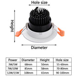 LED COB Spotlight Ceiling Lamp AC85-265V 3W 5W 7W 10W 12W 15W White Silver Aluminum Recessed Downlights Round Led Panel Light