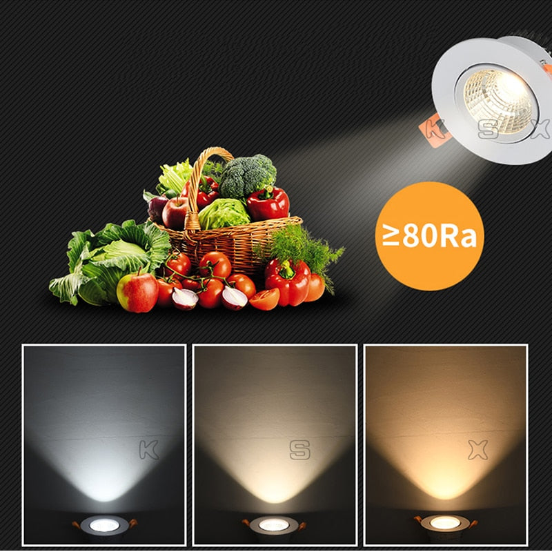 LED COB Spotlight Ceiling Lamp AC85-265V 3W 5W 7W 10W 12W 15W White Silver Aluminum Recessed Downlights Round Led Panel Light