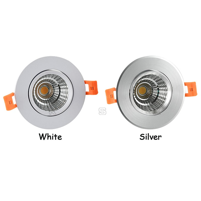 LED COB Spotlight Ceiling Lamp AC85-265V 3W 5W 7W 10W 12W 15W White Silver Aluminum Recessed Downlights Round Led Panel Light