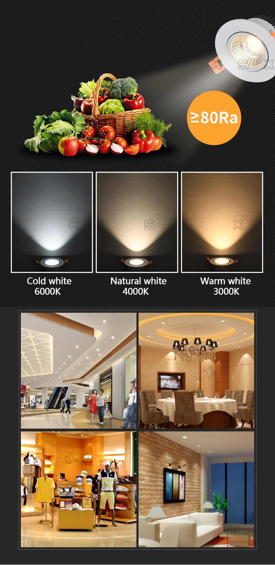 LED COB Spotlight Ceiling Lamp AC85-265V 3W 5W 7W 10W 12W 15W White Silver Aluminum Recessed Downlights Round Led Panel Light
