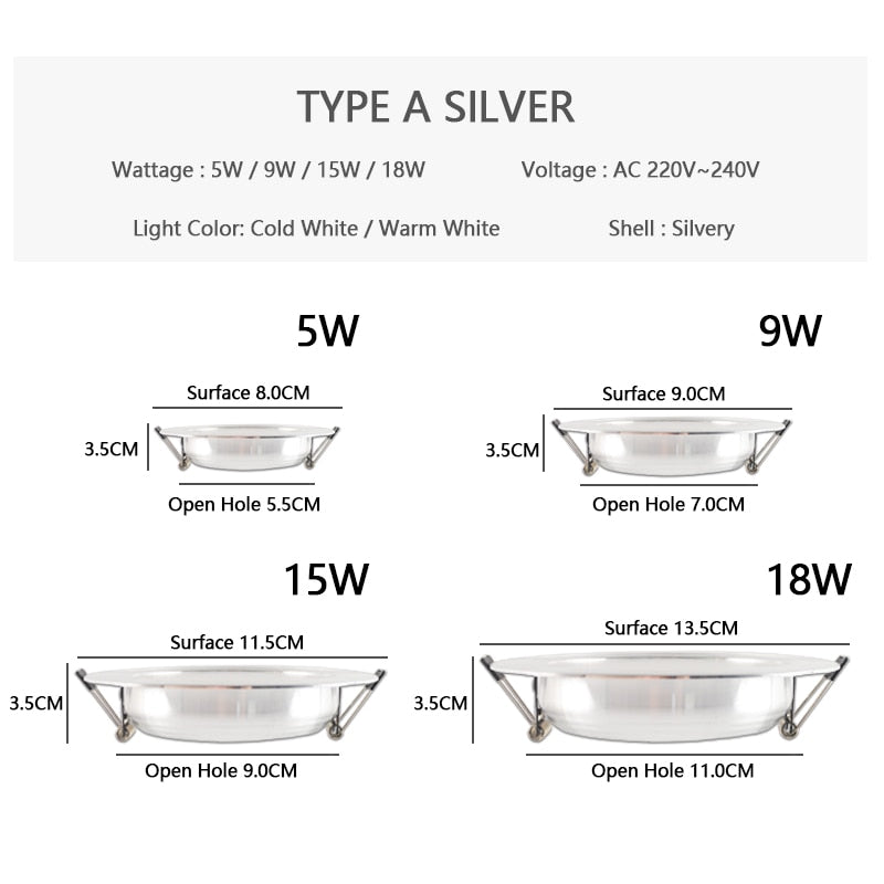 Led Downlight 3W 5W Downlight AC220V-240V Warm Cold White recessed led downlight Kitchen living room Indoor recessed downlight