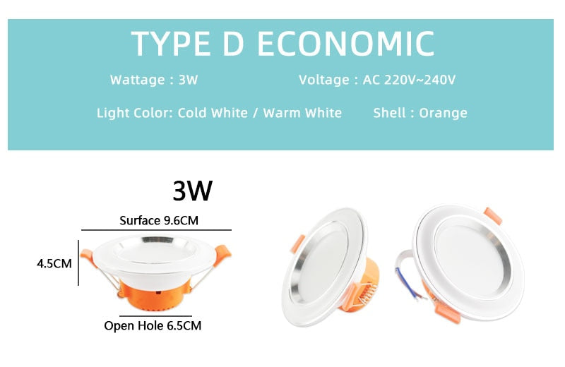 Led Downlight 3W 5W Downlight AC220V-240V Warm Cold White recessed led downlight Kitchen living room Indoor recessed downlight