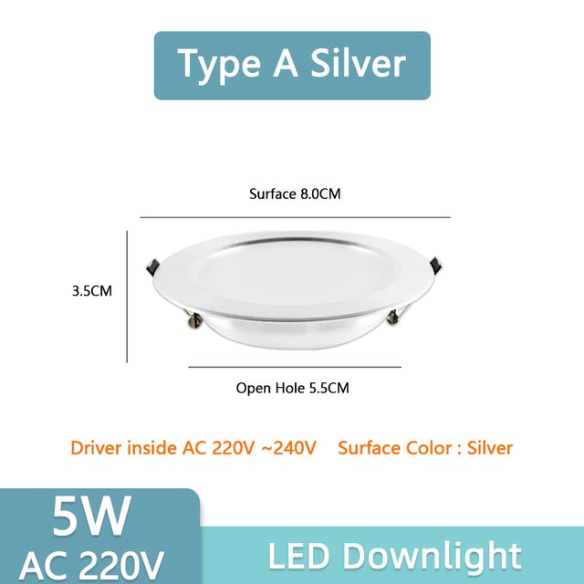 Led Downlight 3W 5W Downlight AC220V-240V Warm Cold White recessed led downlight Kitchen living room Indoor recessed downlight