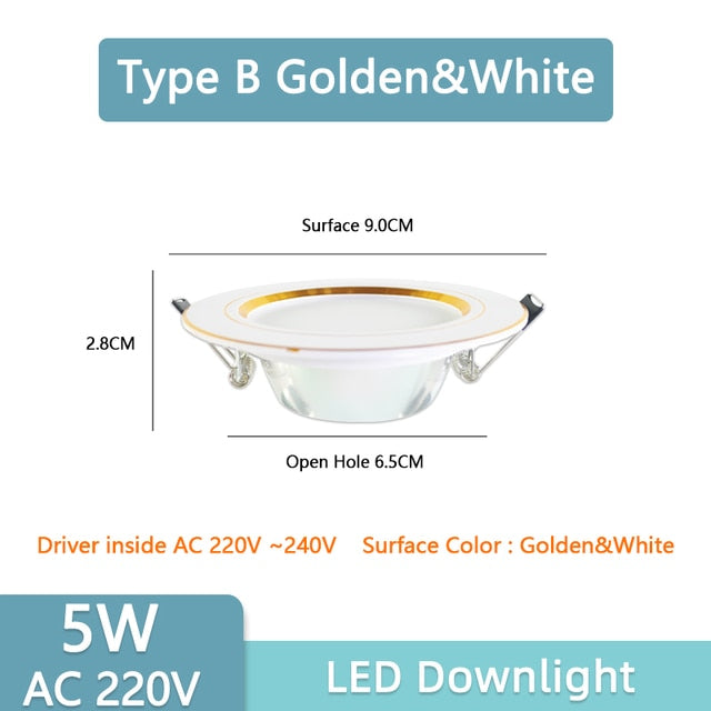 Led Downlight 3W 5W Downlight AC220V-240V Warm Cold White recessed led downlight Kitchen living room Indoor recessed downlight