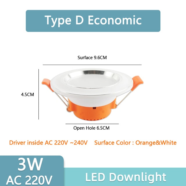 Led Downlight 3W 5W Downlight AC220V-240V Warm Cold White recessed led downlight Kitchen living room Indoor recessed downlight