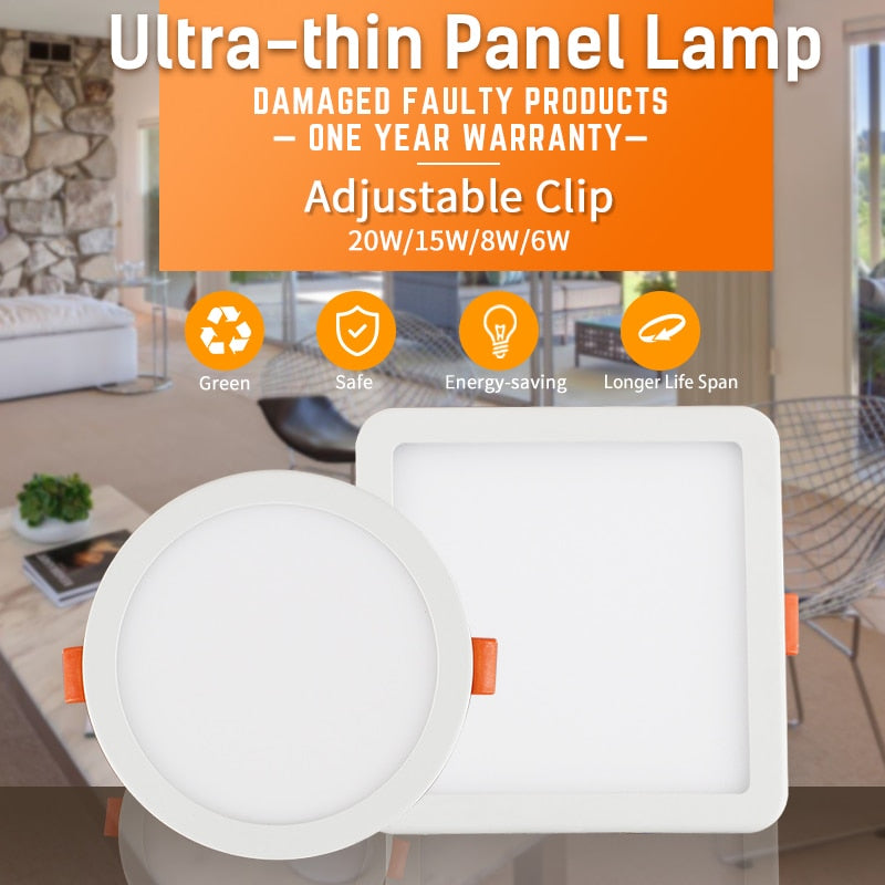 HOT LED Panel Lights Ultrathin Downlight 6W 8W 15W 20W 220V Square Round Panel Light White/Warm Indoor Bedroom LED Ceiling Light