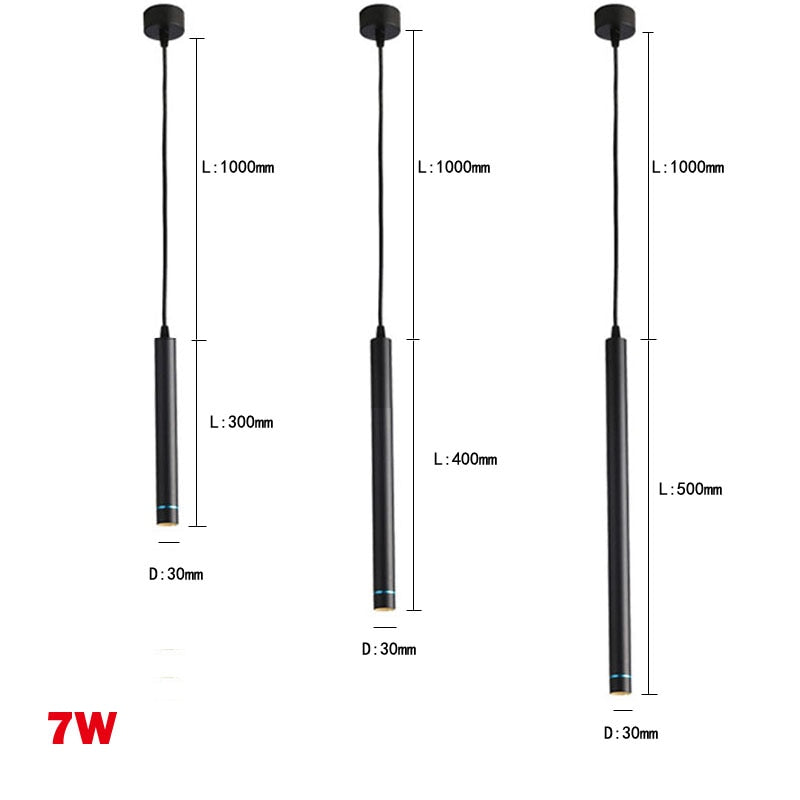 Dimmable 7w LED Pendant Lamp Long Tube downlight Island Dining Room Shop Bar Decoration Cylinder Pipe Lights Cord Pendant Lamps