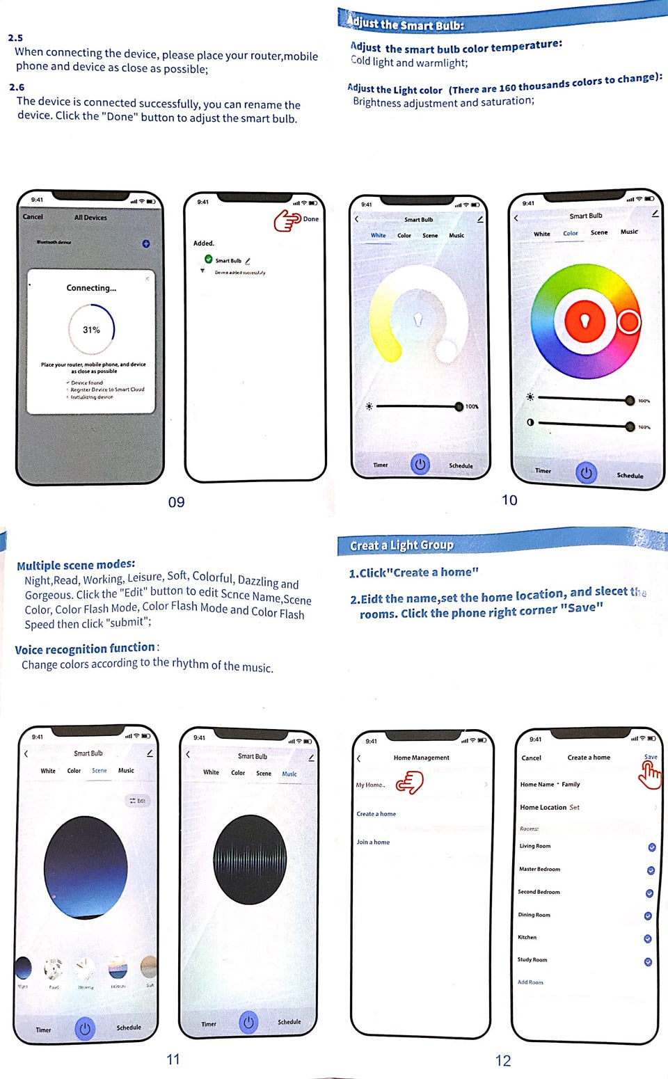 LED Smart Downlight Control Round Spotlight Intelligent Lamps Tuya 8pcs 5W/7W Smart light APP WiFi Ceiling RGB Warm Cold light