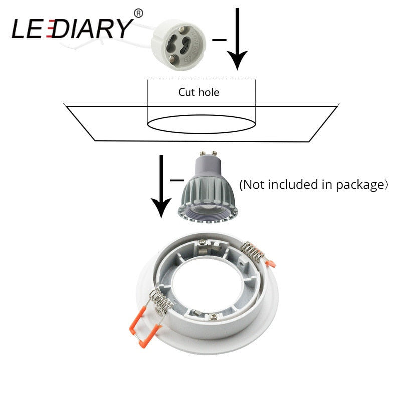 LEDIARY White Recessed LED Ceiling Light Adjustable Frame MR16 GU10 Bulb Changeable Fixture Downlight Holder 75MM 90MM Cut Hole