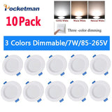 LED Downlight 10/6 Pack 85-265V 7W 3 Color Dimmable Round Led Recessed Ceiling Panel Light Led Down Light Downlight Fixture Lamp Ceiling Lamp