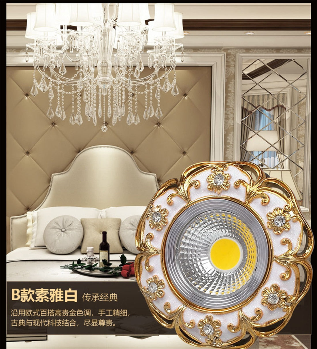 Nordic Luxury Gold White Inlaid Crystal Resin Led Downlight 3W 5W 220V 8Cm Hole Corridor Bathroom Restaurant Spot Recessed Lamp