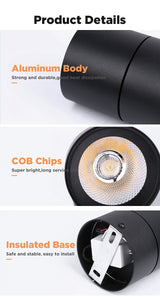 Surface Mounted LED Foldable Downlights Ceiling Spots Fixtures 220V 5W 10W 15W 25W COB Spotlight For Indoor Lighting Home Living Room