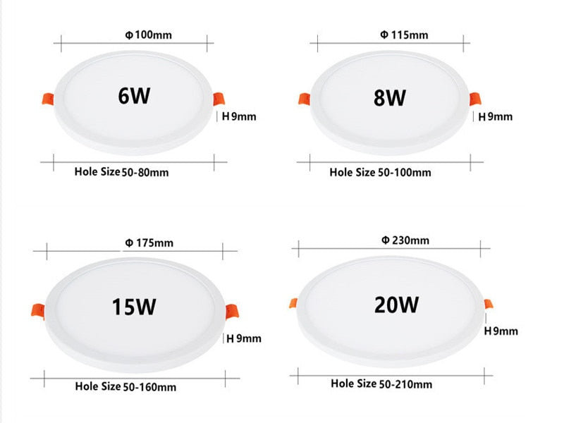 Ultra Thin LED Panel Light 6W 8W 15W 20W Aluminum Round Ceiling Recessed Downlight Open Hole Adjustable AC 85-265V