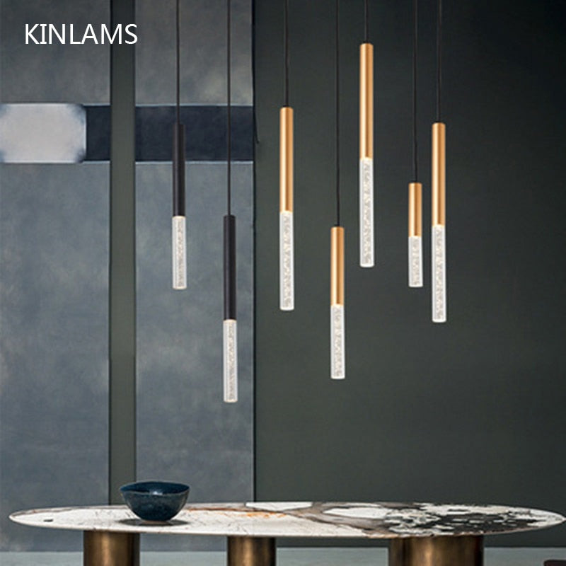 Long Pipeline Chandelier Modern LED Ceiling Lamp Hanging Kitchen Island Dining Cylindrical Downlight Store Indoor Spotlight