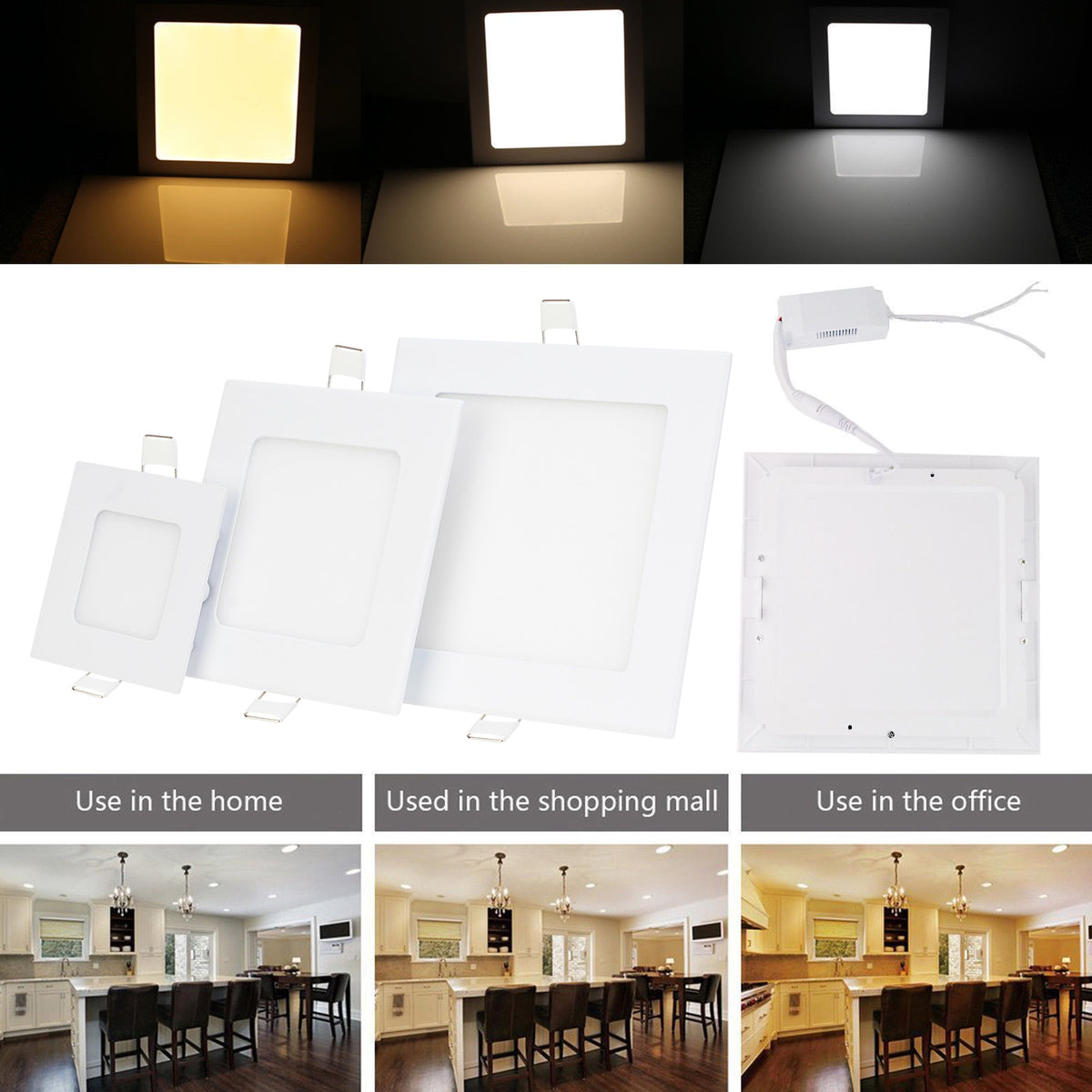 Ultra Thin 6W - 21W Square LED Ceiling Light White Recessed Panel Downlight Spotlight Lamp 110V-240V for Indoor Bedroom Kitchen