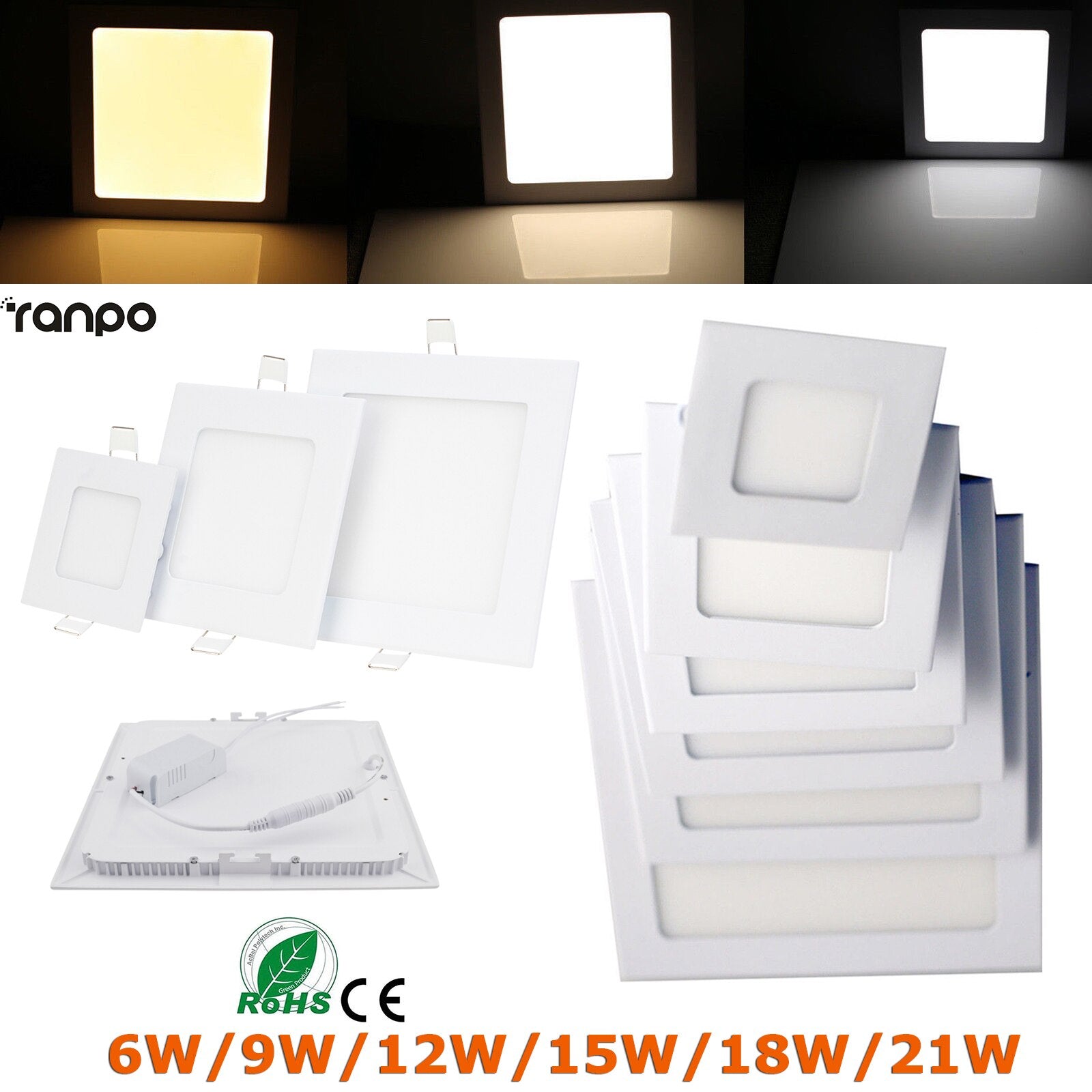 Ultra Thin 6W - 21W Square LED Ceiling Light White Recessed Panel Downlight Spotlight Lamp 110V-240V for Indoor Bedroom Kitchen