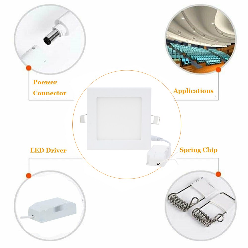 Ultra Thin 6W - 21W Square LED Ceiling Light White Recessed Panel Downlight Spotlight Lamp 110V-240V for Indoor Bedroom Kitchen