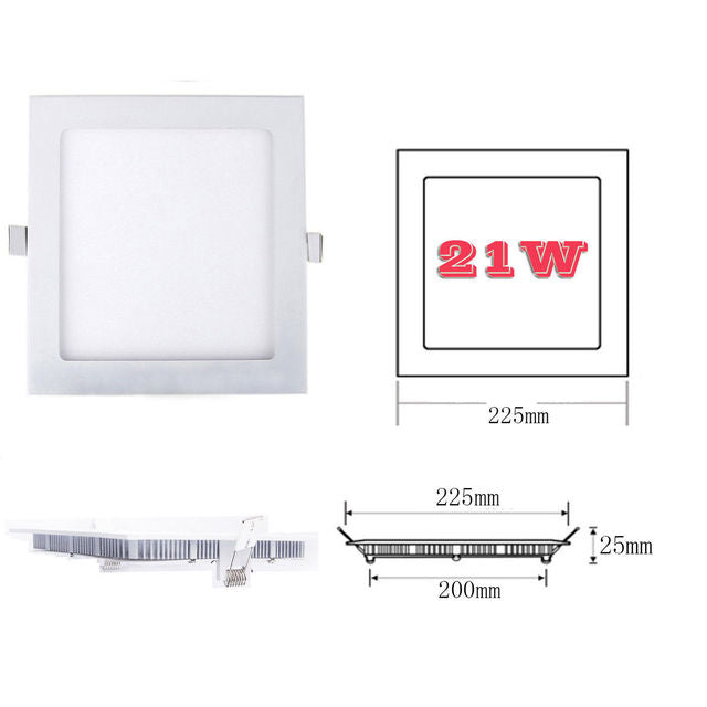 Ultra Thin 6W - 21W Square LED Ceiling Light White Recessed Panel Downlight Spotlight Lamp 110V-240V for Indoor Bedroom Kitchen
