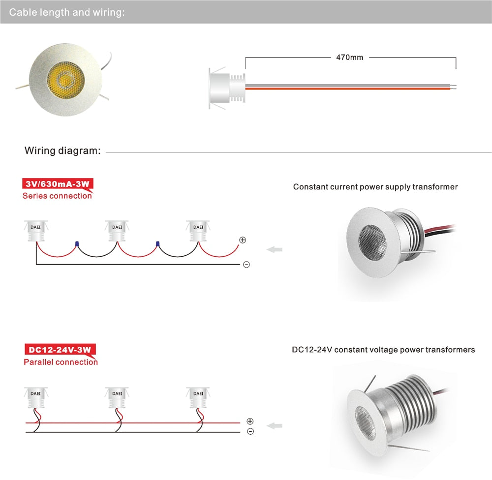 Super Bright 3W LED Spotlight With Chip DC12V-24V/3V Input 30mm Cutout Recessed DownLight Cabinet Lighting 9pcs CE list