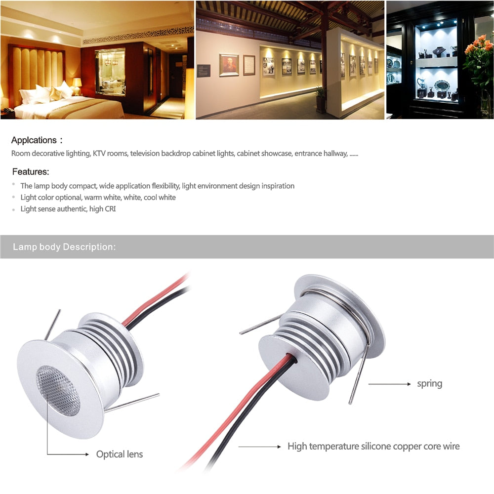 Super Bright 3W LED Spotlight With Chip DC12V-24V/3V Input 30mm Cutout Recessed DownLight Cabinet Lighting 9pcs CE list