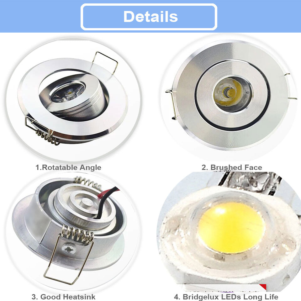 GD 4pcs 1W 3W LED Recessed Spot  110V 220V Dimmable LED Ceiling Fixture Dimmable LED Spot Downlight Interior Home Living Room