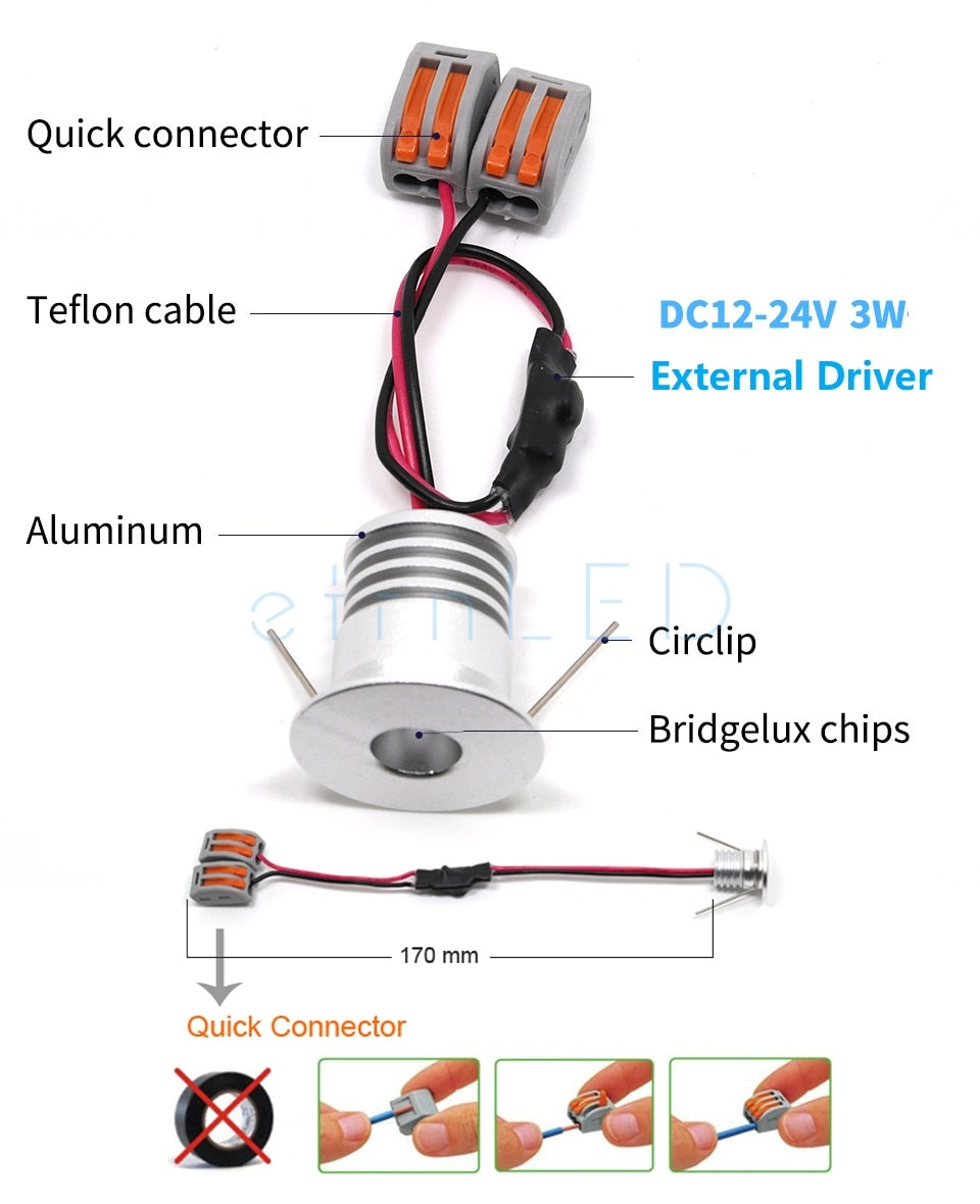etrnLED 3W Ceiling Spots 12v Led Focus Mini Led Light Recessed Lamp Interior Spotlights Cabinet Showcase Downlight with Driver Spot